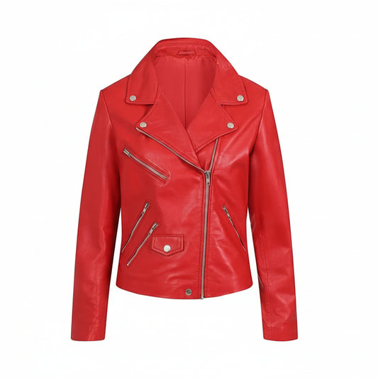 Women's Red Genuine Leather Brando Jacket