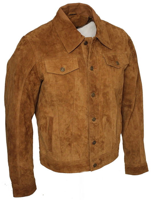 Blouson en cuir suédé de vachette véritable marron pour homme