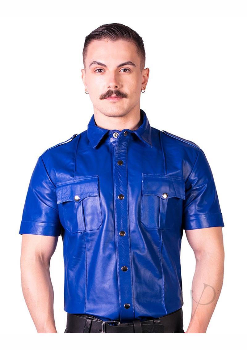 Blue Leather short sleeve shirt