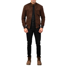 Load image into Gallery viewer, Men's Brown Suede Bomber Jacket