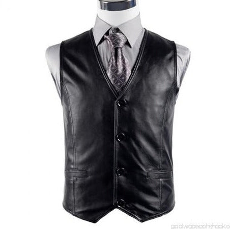 Gilet sans manches en cuir de mouton véritable noir pour homme
