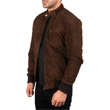 Load image into Gallery viewer, Men's Brown Suede Bomber Jacket