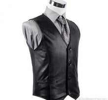 Charger l'image dans la galerie, Gilet sans manches en cuir de mouton véritable noir pour homme