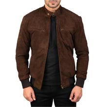 Load image into Gallery viewer, Men's Brown Suede Bomber Jacket