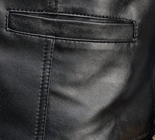Charger l'image dans la galerie, Gilet sans manches en cuir de mouton véritable noir pour homme