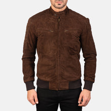 Load image into Gallery viewer, Men's Brown Suede Bomber Jacket