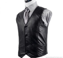 Charger l'image dans la galerie, Gilet sans manches en cuir de mouton véritable noir pour homme