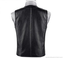 Charger l'image dans la galerie, Gilet sans manches en cuir de mouton véritable noir pour homme