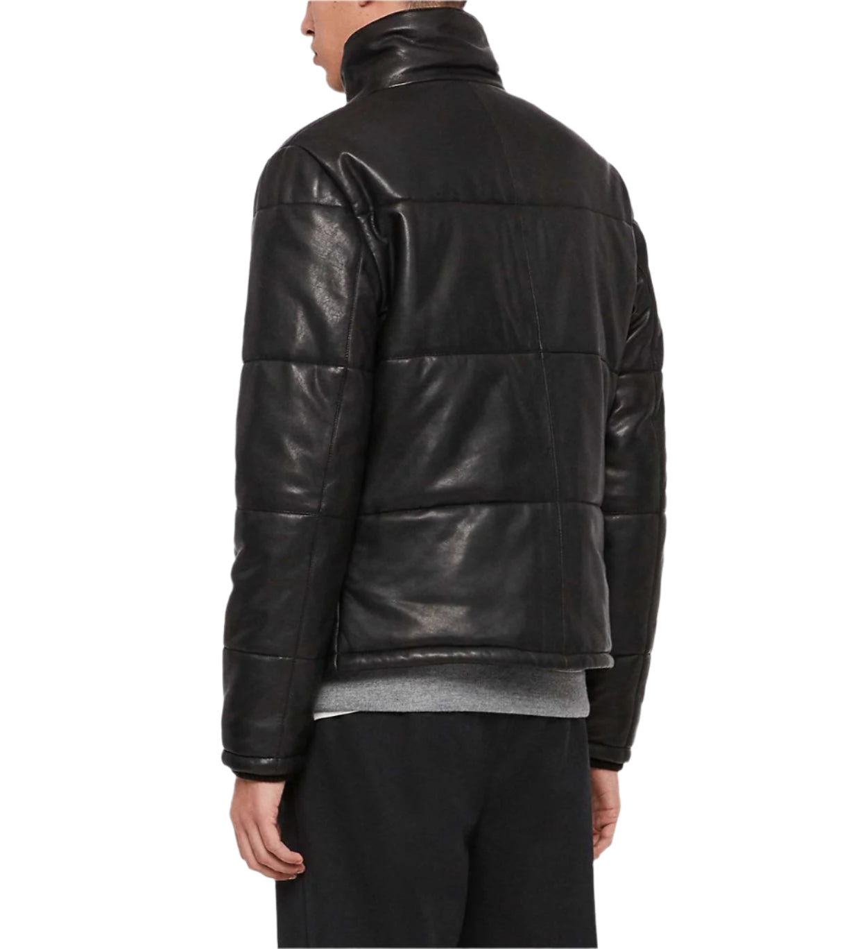 Men Leather Puffer Jacket