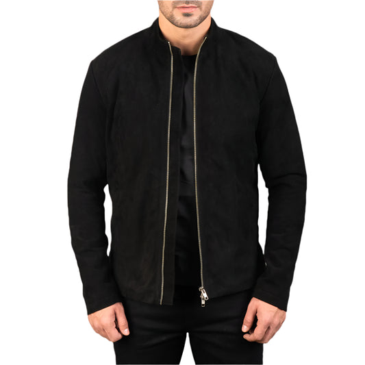 Blouson Biker Homme Noir En Daim