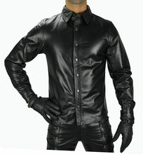 Load image into Gallery viewer, Men's Black Genuine Leather Long Sleeve Shirt