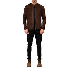 Cargar imagen en el visor de la galería, Men's Brown Suede Biker Jacket