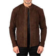 Cargar imagen en el visor de la galería, Men's Brown Suede Biker Jacket