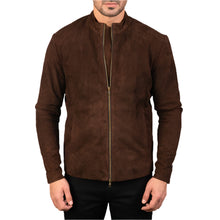 Cargar imagen en el visor de la galería, Men's Brown Suede Biker Jacket