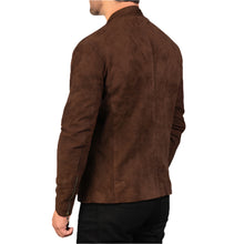 Cargar imagen en el visor de la galería, Men's Brown Suede Biker Jacket