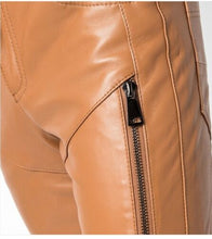 Carica l'immagine nel visualizzatore di Gallery, Men's Tan Genuine Leather Slim Biker trouser pants