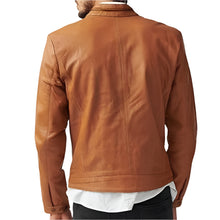 Load image into Gallery viewer, Men's Tan Genuine Leather Slim Fit Biker Jacket