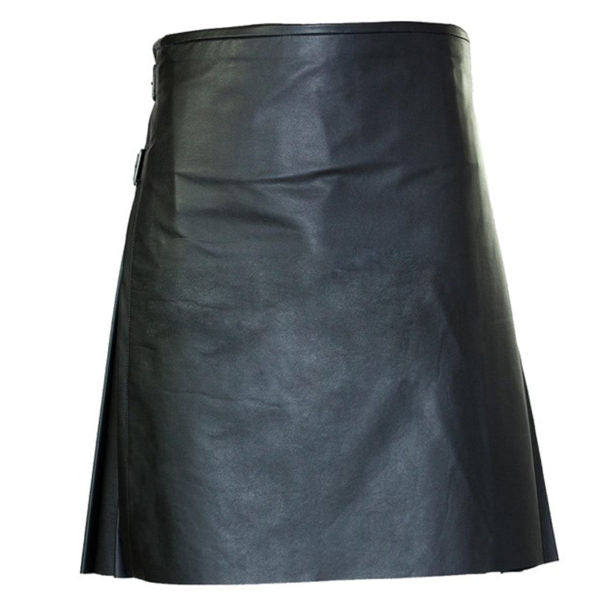 Men's Black Genuine Leather Kilt