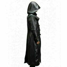 Load image into Gallery viewer, Men's Black Genuine Leather Trench Coat With Hood Gothic Steampunk