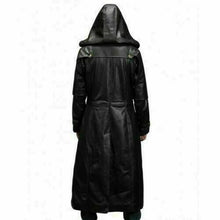 Load image into Gallery viewer, Men's Black Genuine Leather Trench Coat With Hood Gothic Steampunk