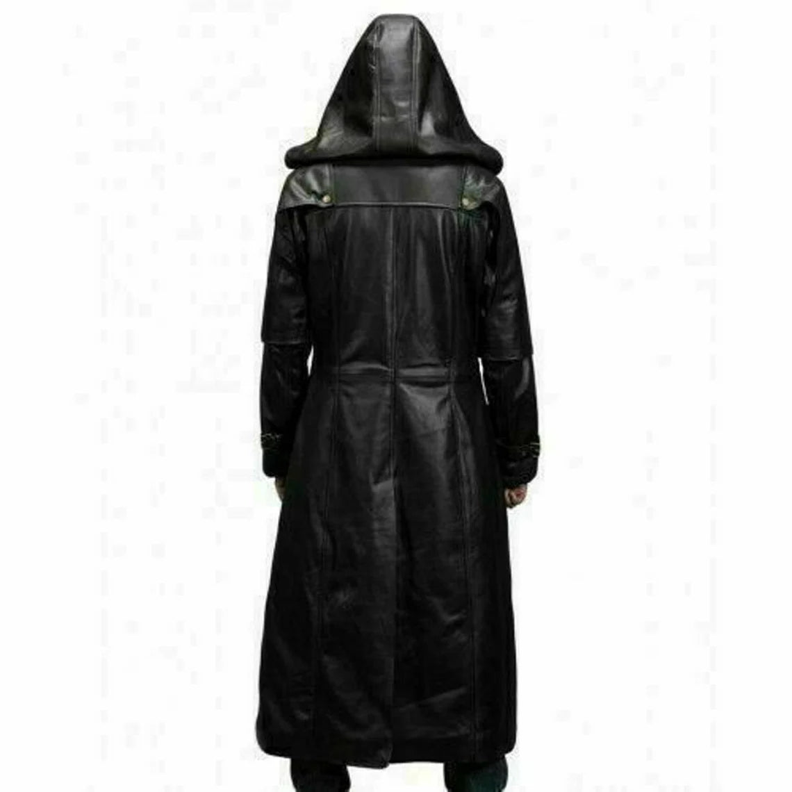 Black leather trench clearance coat with hood