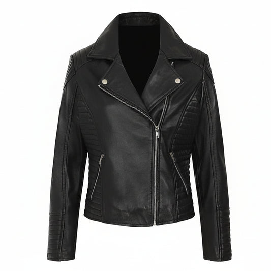 Women's Black Genuine Leather Quilted Jacket