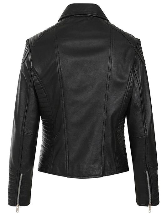 Women's Black Genuine Leather Quilted Jacket