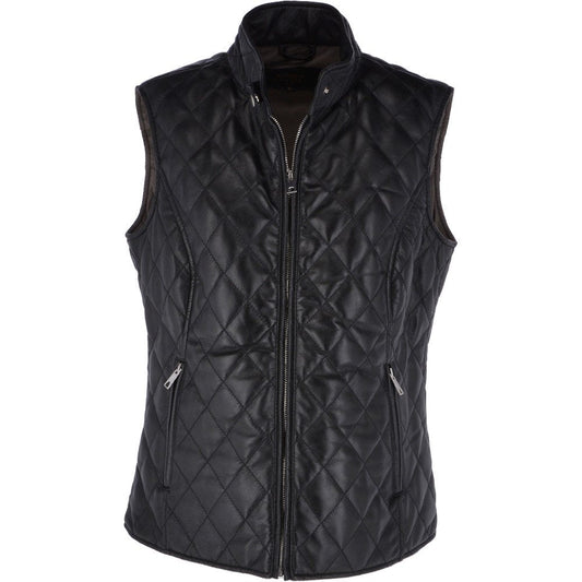 Women's Leather Diamond Stitched Gilet