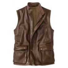 Charger l'image dans la galerie, Gilet en cuir véritable marron pour homme