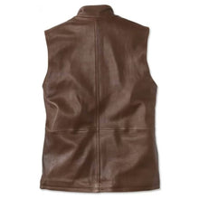 Charger l'image dans la galerie, Gilet en cuir véritable marron pour homme