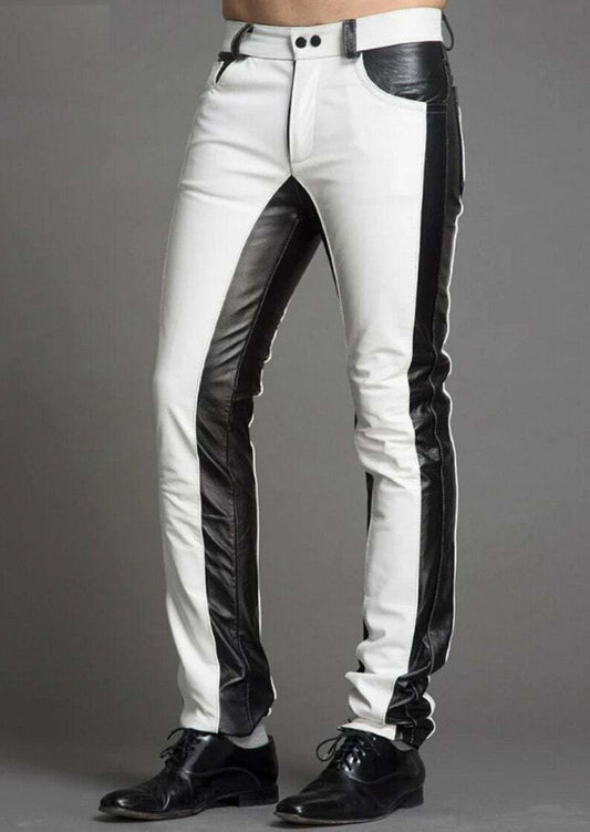 Men's Black & White Leather Pants