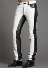 Cargar imagen en el visor de la galería, Men's Black & White Genuine Leather Trouser pants