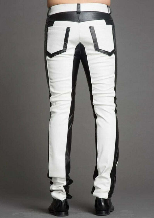 Men's Black & White Leather Pants