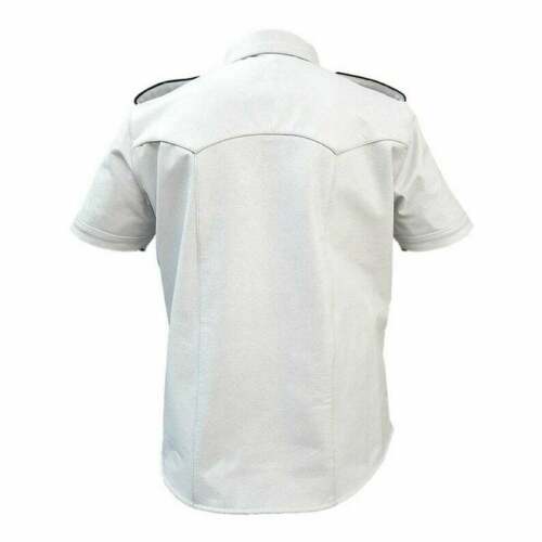 Men's White Genuine Leather Short Sleeve Shirt