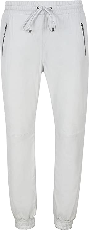 Men's White Leather Joggers pants