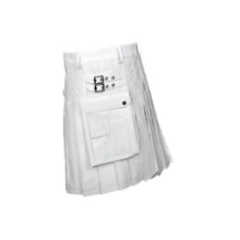 Last inn bildet i Galleri-visningsprogrammet, Men's White genuine Leather Utility Kilt Twin CARGO Pockets