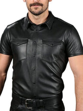 Load image into Gallery viewer, Men's Black Genuine Leather Short Sleeve Shirt