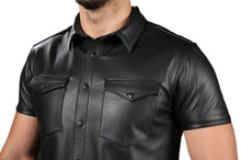 Load image into Gallery viewer, Men's Black Genuine Leather Short Sleeve Shirt