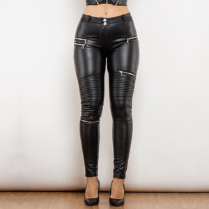 Women Matt Black PU Leggings