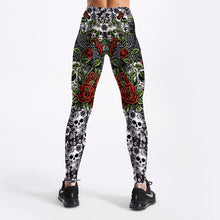 Load image into Gallery viewer, Roses Skulls Yoga Workout Leggings
