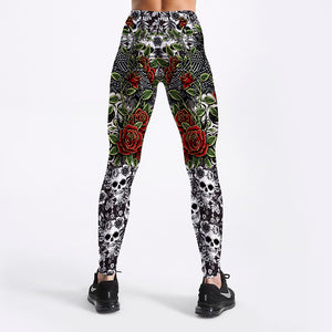 Roses Skulls Yoga Workout Leggings