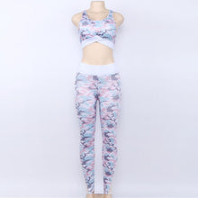 Afbeelding in Gallery-weergave laden, Camouflage Print Suit 2 Piece Set Mesh Bra And Fitness Leggings
