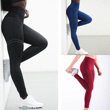 Load image into Gallery viewer, High waist solid color cross-border striped stretch yoga pants fitness bottoming nine points trousers
