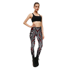 Red Rose Black Mandala Weave Yoga Workout Leggings