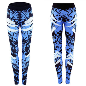 Dark Blue Printed Tight Gym Leggings