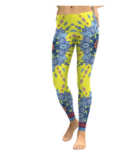 Last inn bildet i Galleri-visningsprogrammet, Yellow Blue Starburst Mandala Flower Yoga Workout Leggings
