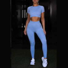 Load image into Gallery viewer, Seamless Yoga Sport Set Fitness Women Running Leggings Short Sleeve Tops
