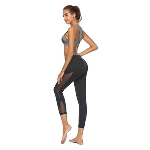 High Waist Side Mesh Women Yoga Fitness Leggings Nine