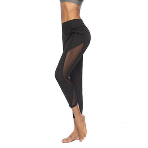 High Waist Side Mesh Women Yoga Fitness Leggings Nine