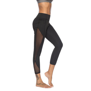 High Waist Side Mesh Women Yoga Fitness Leggings Nine